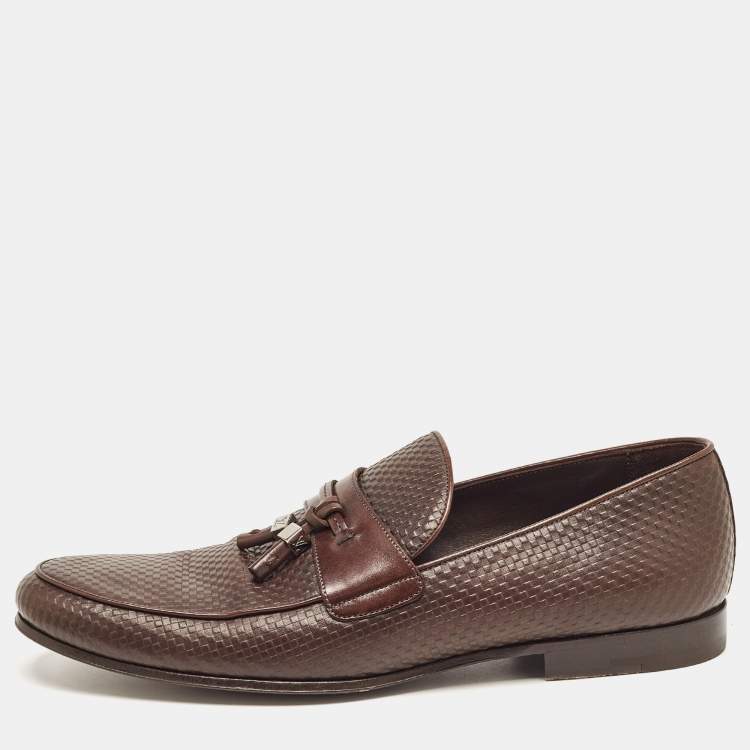Pre Owned Louis Vuitton Brown Damier Leather Slip On Loafers Size 43