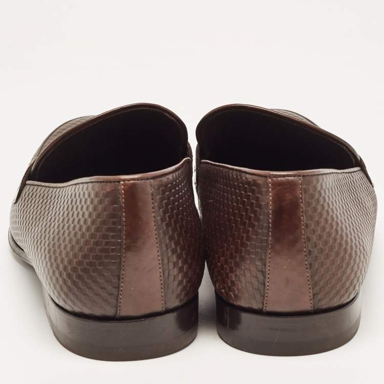 Pre Owned Louis Vuitton Brown Damier Leather Slip On Loafers Size 43