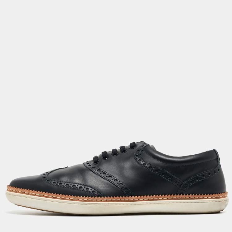 Pre Owned Louis Vuitton Navy Blue Brogue Leather Oxford Lace Up Sneakers Size 43.5