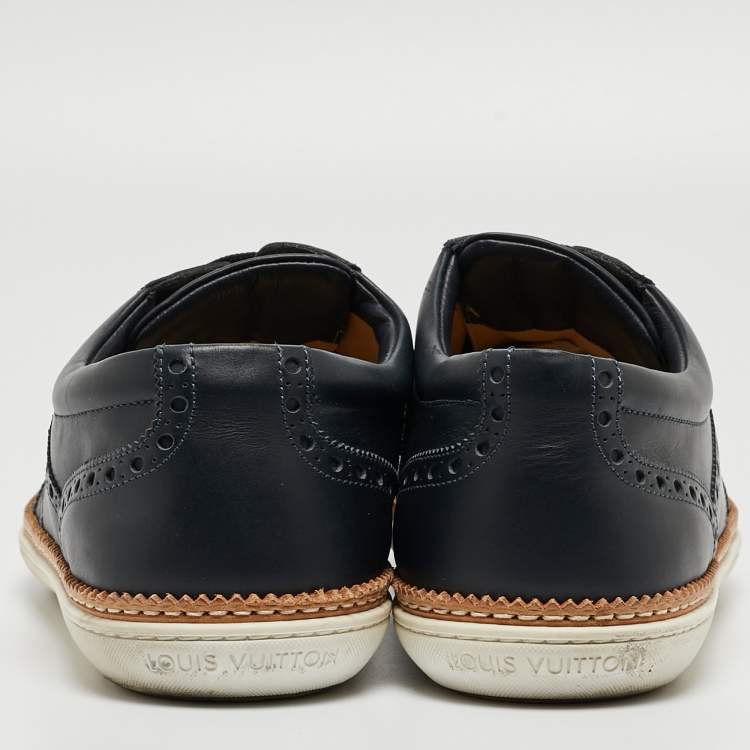 Pre Owned Louis Vuitton Navy Blue Brogue Leather Oxford Lace Up Sneakers Size 43.5