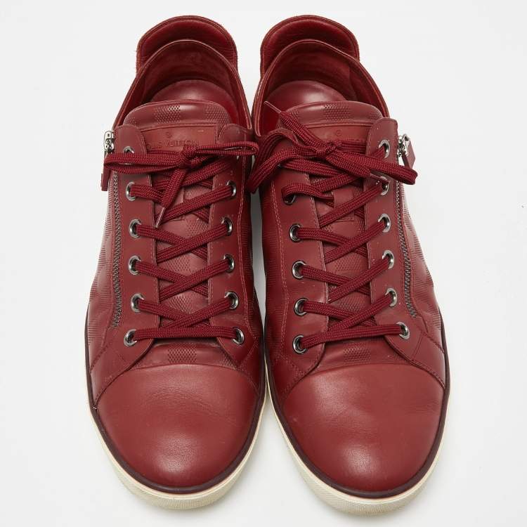 Pre Owned Louis Vuitton Burgundy Damier Embossed Leather Challenge Zip Up Sneakers Size 46