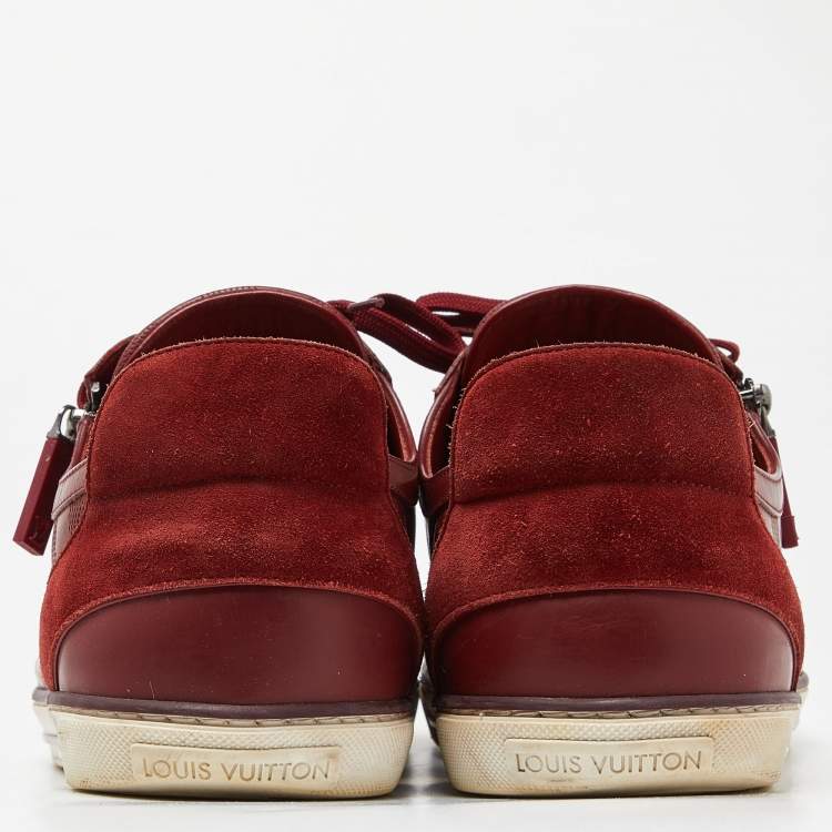 Pre Owned Louis Vuitton Burgundy Damier Embossed Leather Challenge Zip Up Sneakers Size 46