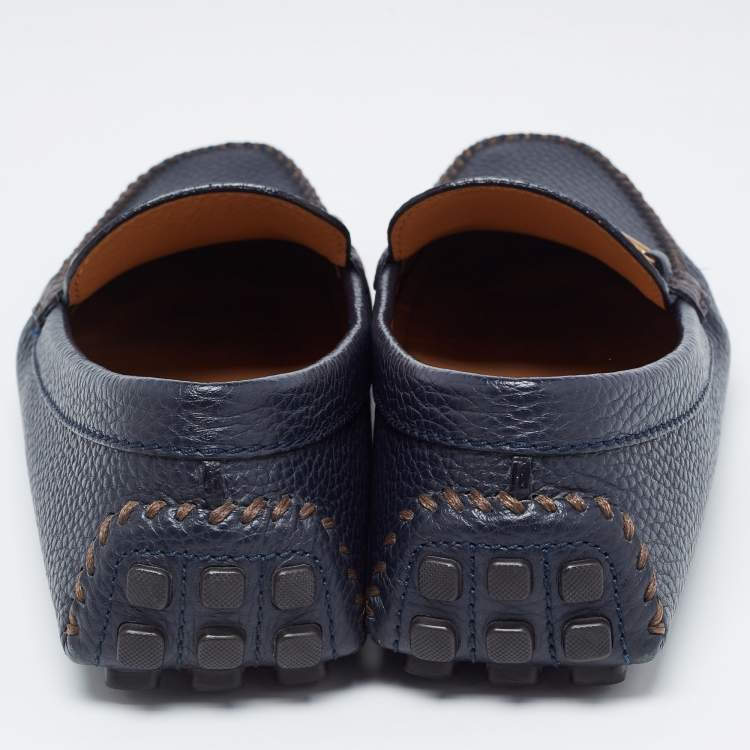 Pre Owned Louis Vuitton Navy Blue Epi Leather Raspail Slip On Loafers Size 42