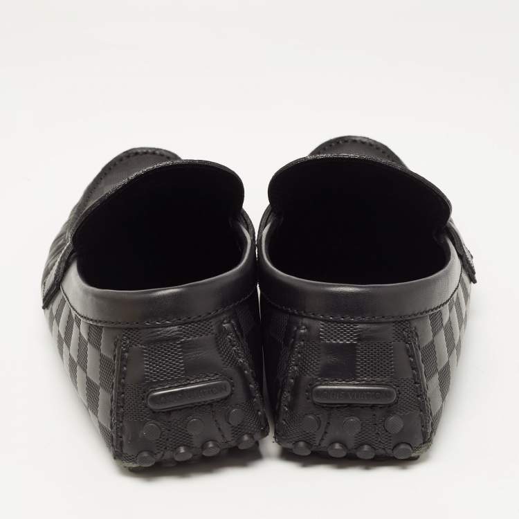 Pre Owned Louis Vuitton Black Damier Embossed Leather Hockenheim Loafers Size 43