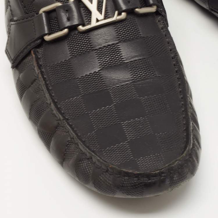 Pre Owned Louis Vuitton Black Damier Embossed Leather Hockenheim Loafers Size 43