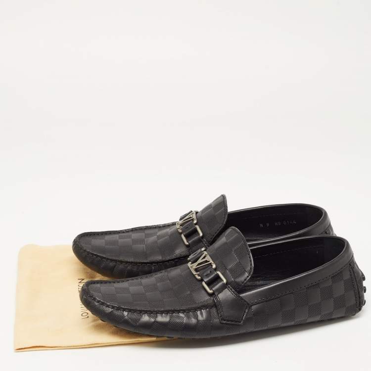 Pre Owned Louis Vuitton Black Damier Embossed Leather Hockenheim Loafers Size 43