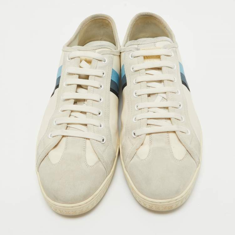 Pre Owned Louis Vuitton Grey/Blue Canvas and Suede Trainers Sneakers Size 42.5