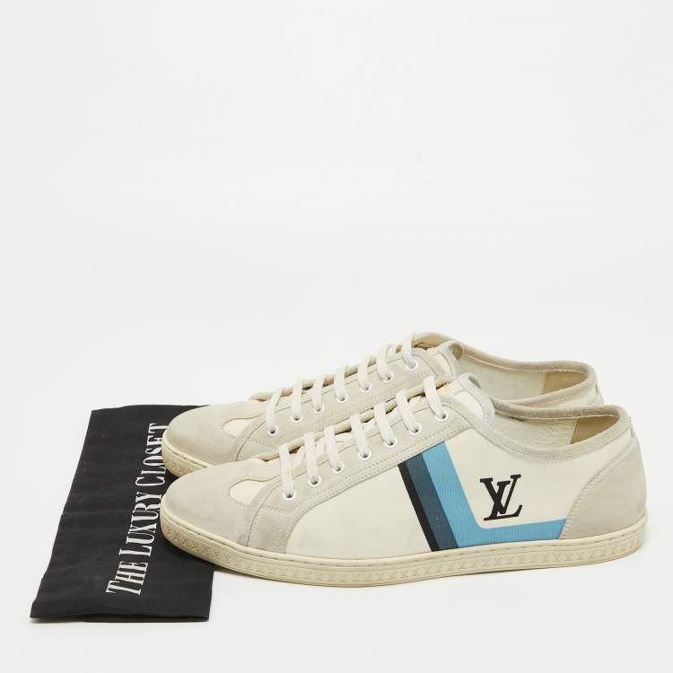 Pre Owned Louis Vuitton Grey/Blue Canvas and Suede Trainers Sneakers Size 42.5