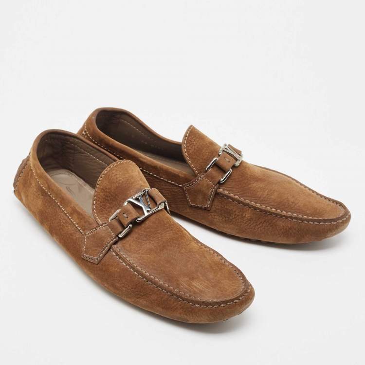 Pre Owned Louise Vuitton Olive Green Nubuck Leather Hockenheim Loafers Size 43