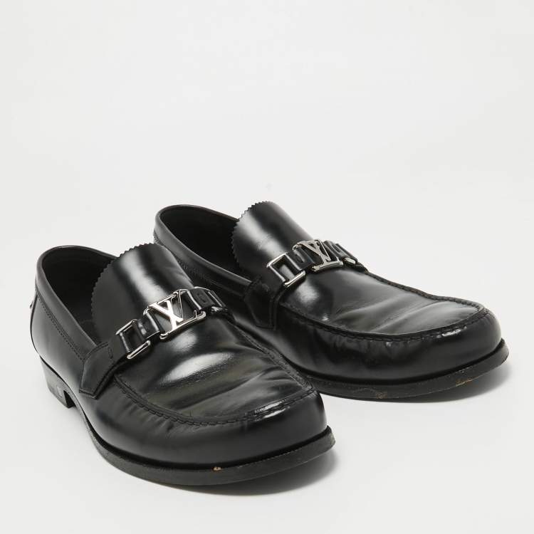 Pre Owned Louis Vuitton Black Leather Hockenheim Loafers Size 44