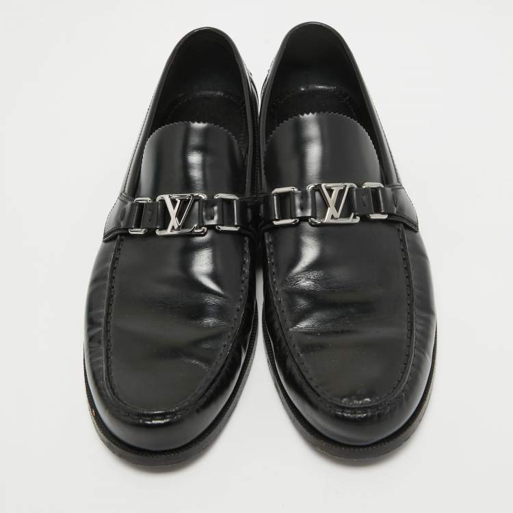 Pre Owned Louis Vuitton Black Leather Hockenheim Loafers Size 44