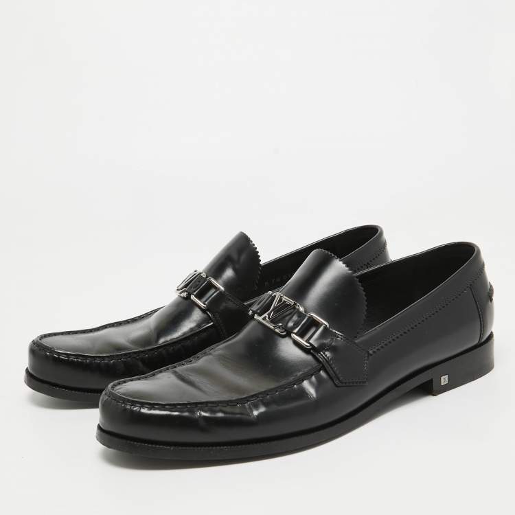 Pre Owned Louis Vuitton Black Leather Hockenheim Loafers Size 44