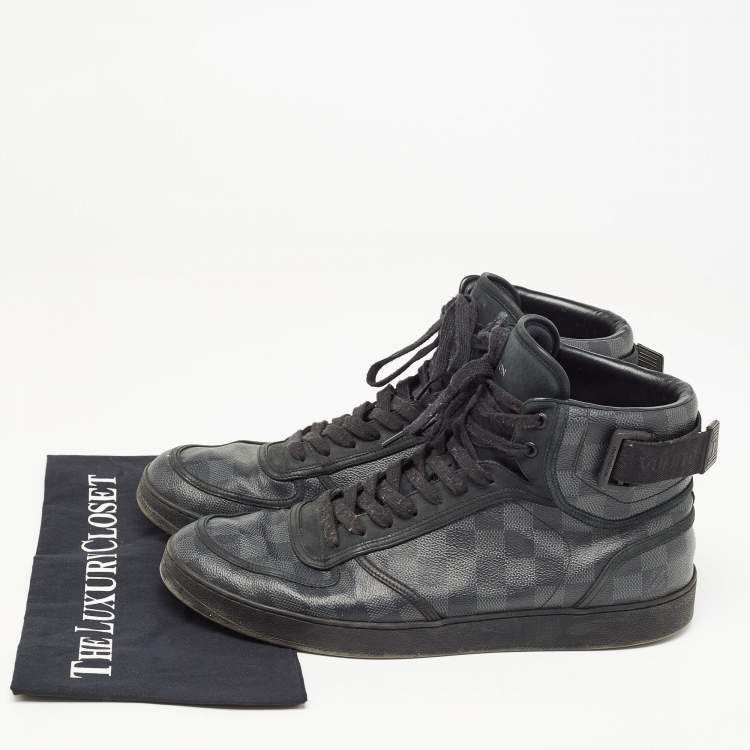 Pre Owned Louis Vuitton Black/Grey Graphite Canvas Rivoli High Top Sneakers Size 44.5