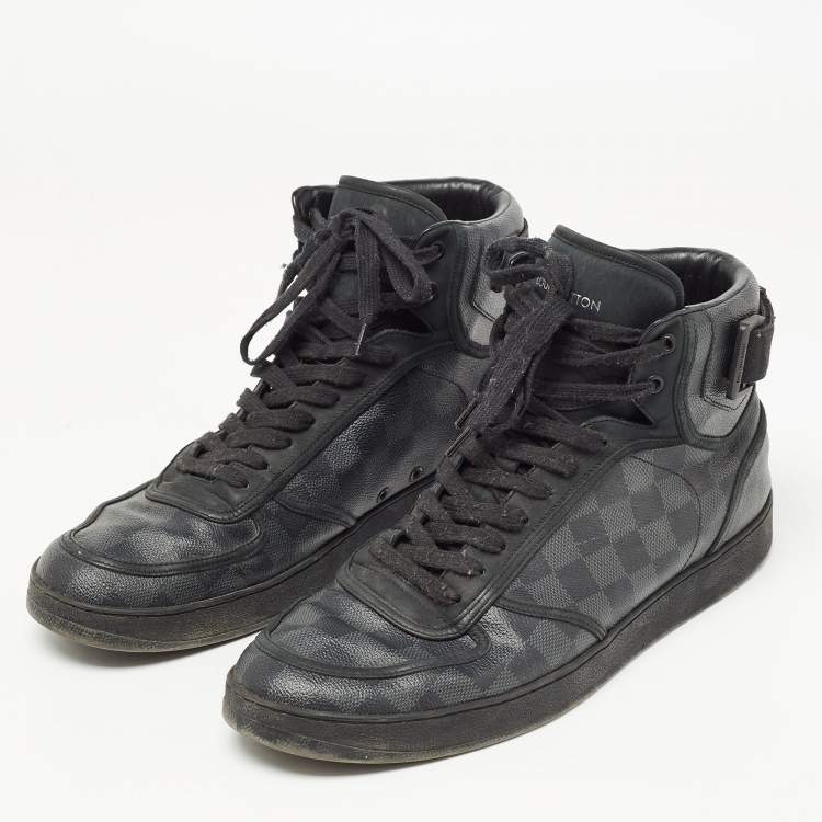 Pre Owned Louis Vuitton Black/Grey Graphite Canvas Rivoli High Top Sneakers Size 44.5