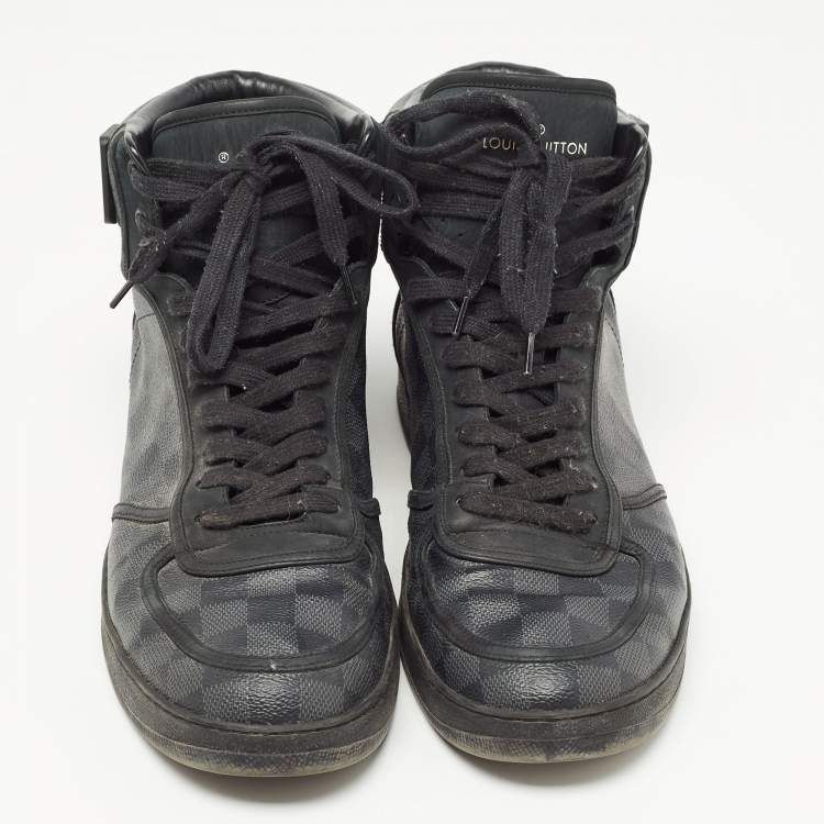 Pre Owned Louis Vuitton Black/Grey Graphite Canvas Rivoli High Top Sneakers Size 44.5