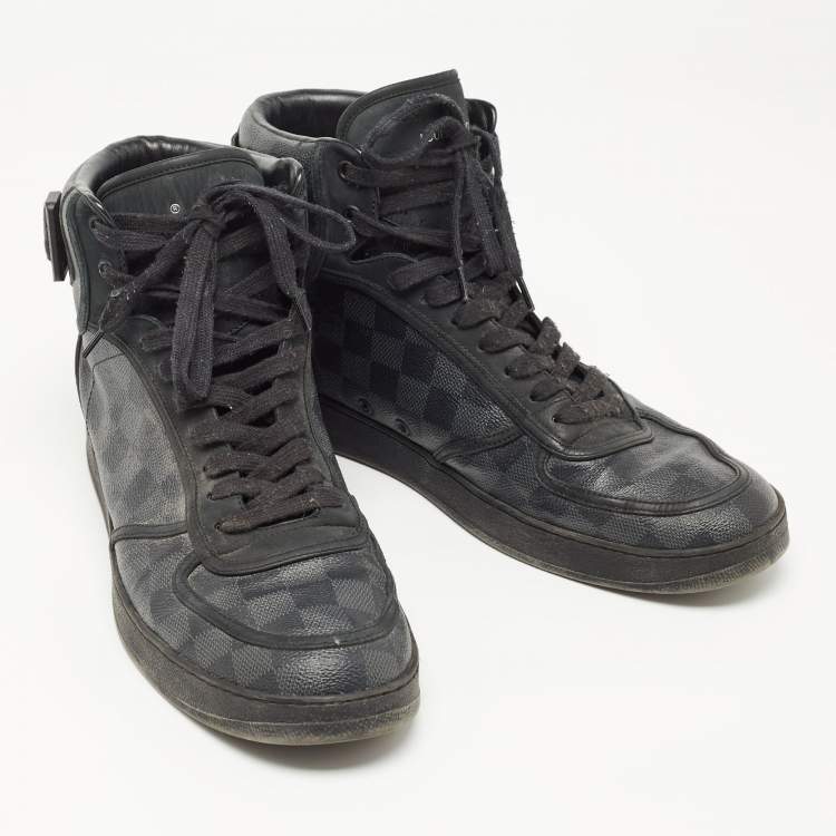 Pre Owned Louis Vuitton Black/Grey Graphite Canvas Rivoli High Top Sneakers Size 44.5