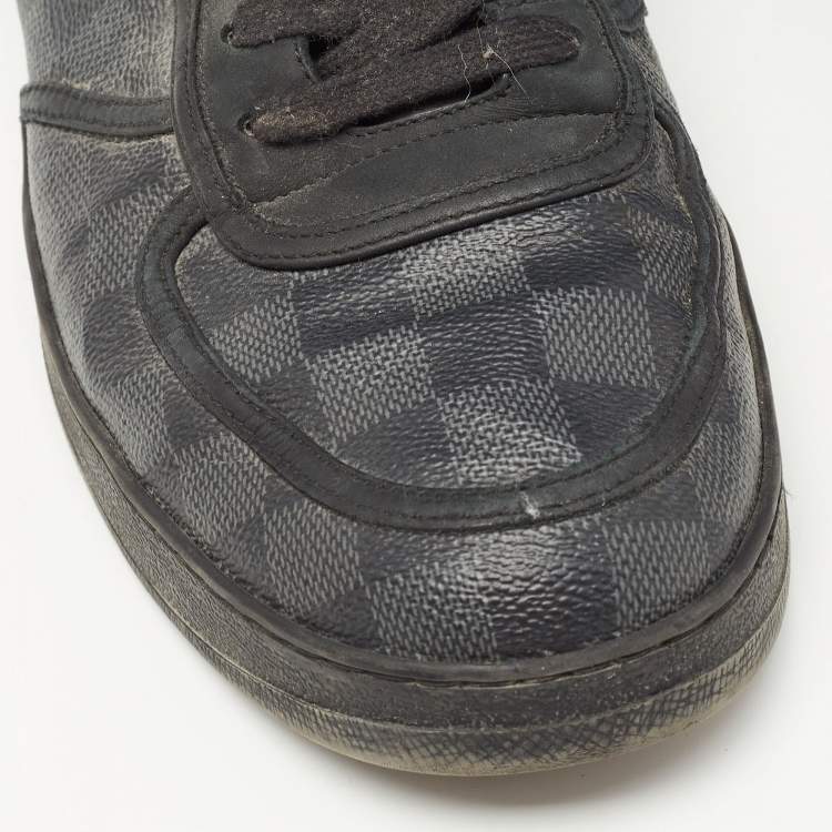 Pre Owned Louis Vuitton Black/Grey Graphite Canvas Rivoli High Top Sneakers Size 44.5