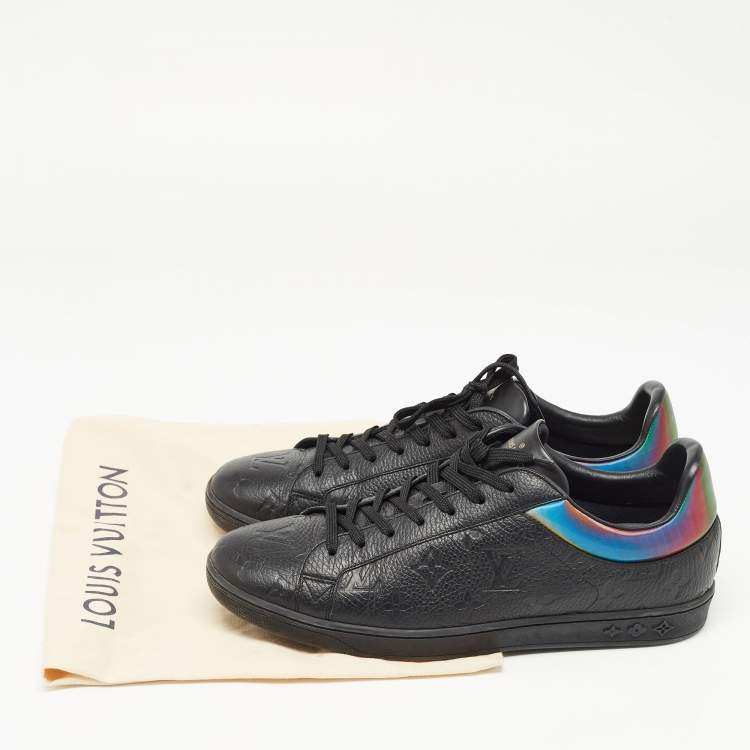 Pre Owned Louis Vuitton Black Monogram Embossed Leather Luxembourg Sneakers Size 42.5