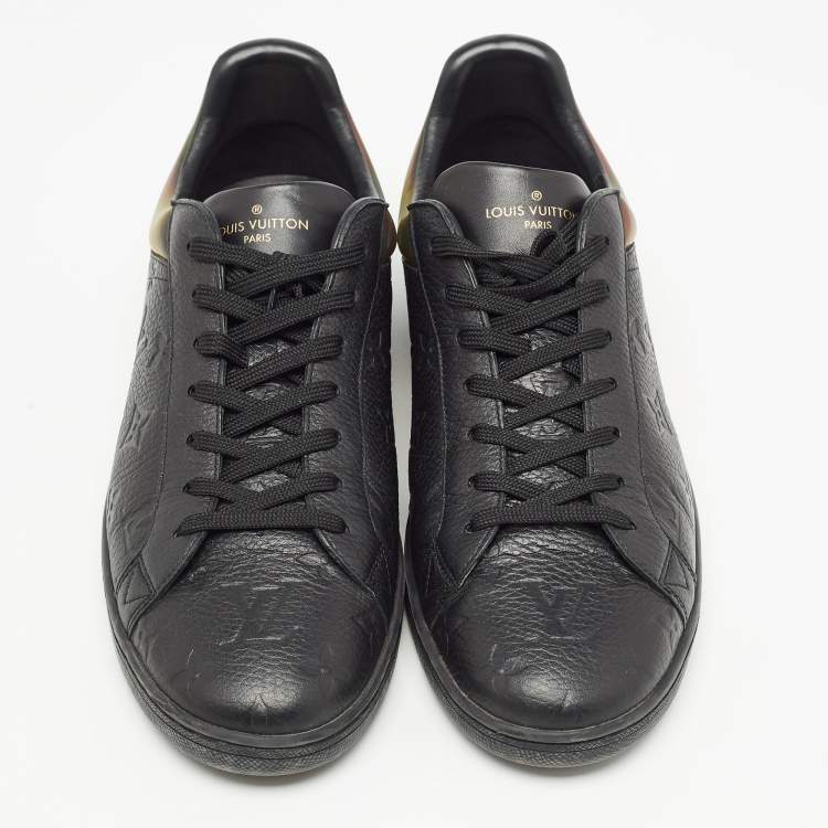 Pre Owned Louis Vuitton Black Monogram Embossed Leather Luxembourg Sneakers Size 42.5