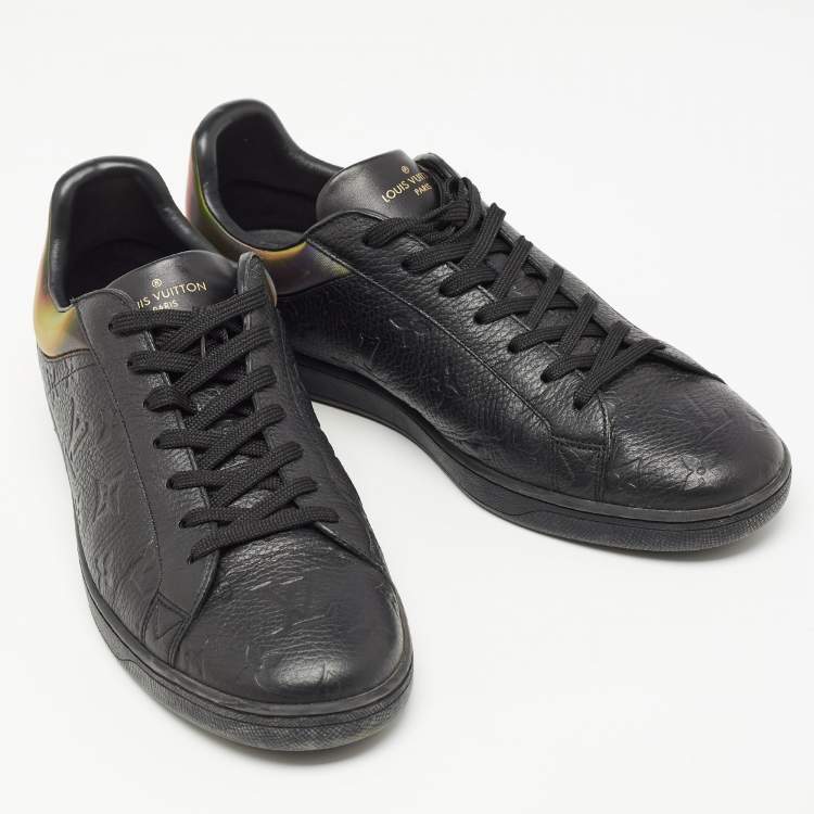Pre Owned Louis Vuitton Black Monogram Embossed Leather Luxembourg Sneakers Size 42.5
