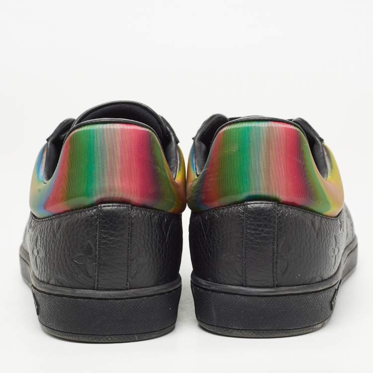 Pre Owned Louis Vuitton Black Monogram Embossed Leather Luxembourg Sneakers Size 42.5