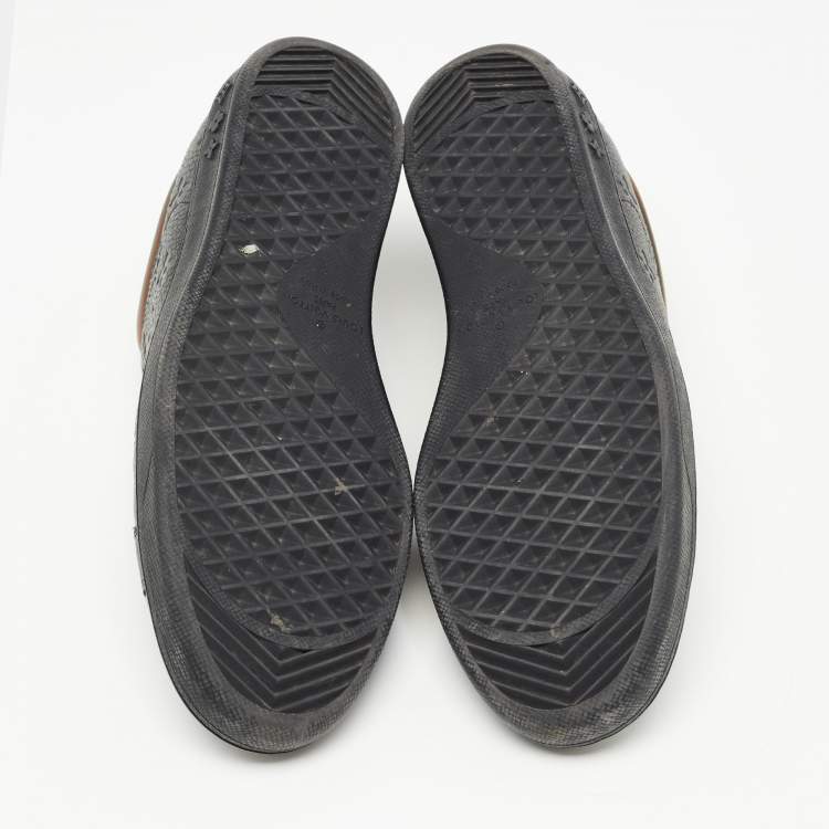 Pre Owned Louis Vuitton Black Monogram Embossed Leather Luxembourg Sneakers Size 42.5