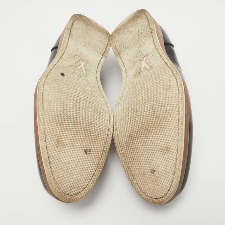 Pre Owned Louis Vuitton Navy Blue Perforated Leather Penny Loafers Size 42