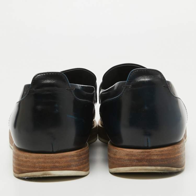 Pre Owned Louis Vuitton Navy Blue Perforated Leather Penny Loafers Size 42