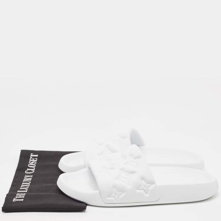 Pre Owned Louis Vuitton White Rubber Monogram Rubber Flat Slides Size 41