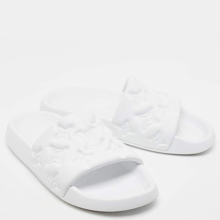 Pre Owned Louis Vuitton White Rubber Monogram Rubber Flat Slides Size 41