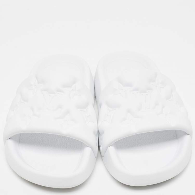 Pre Owned Louis Vuitton White Rubber Monogram Rubber Flat Slides Size 41