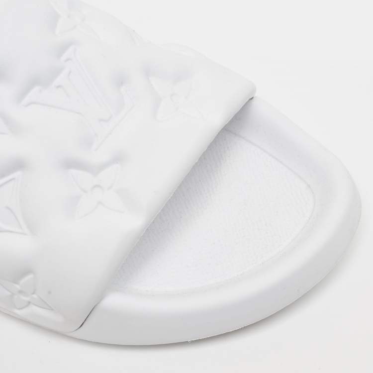 Pre Owned Louis Vuitton White Rubber Monogram Rubber Flat Slides Size 41