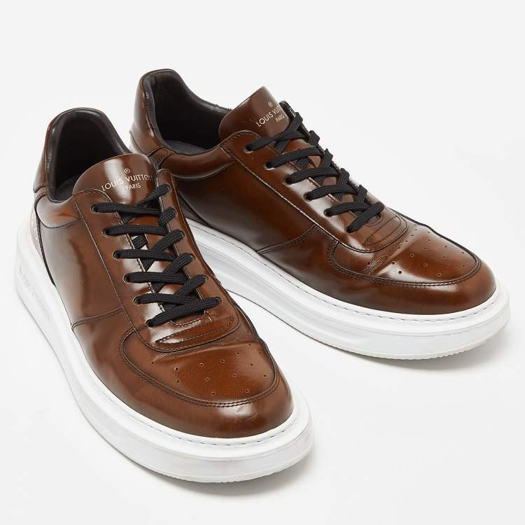 Pre Owned Louis Vuitton Brown Leather Beverly Hills Sneakers Size 41