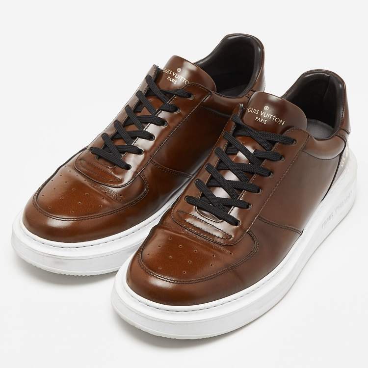 Pre Owned Louis Vuitton Brown Leather Beverly Hills Sneakers Size 41