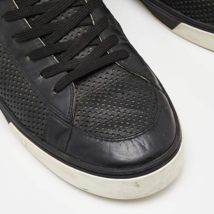 Pre Owned Louis Vuitton Black Leather,Monogram Canvas and Suede Line Up High Top Sneakers Size 43