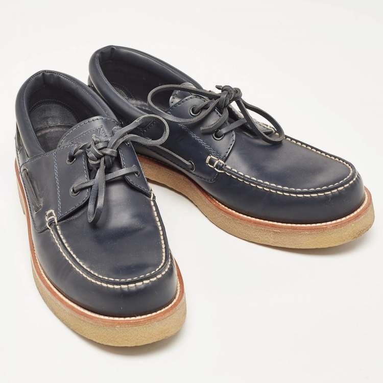 Pre Owned Louis Vuitton Navy Blue Leather  Lace Up Loafers Size  42
