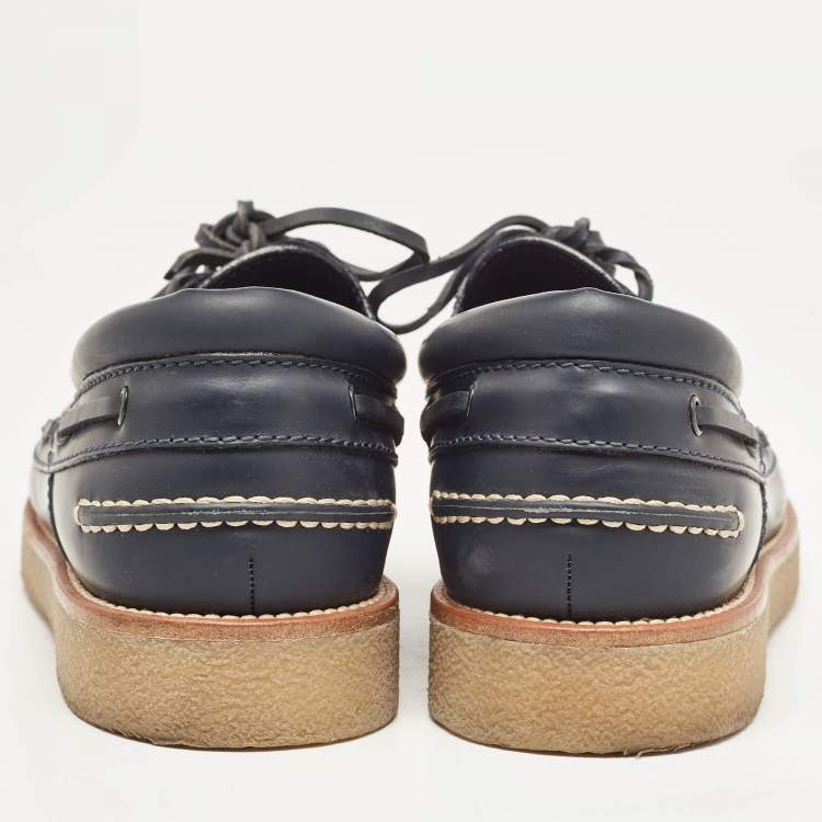 Pre Owned Louis Vuitton Navy Blue Leather  Lace Up Loafers Size  42