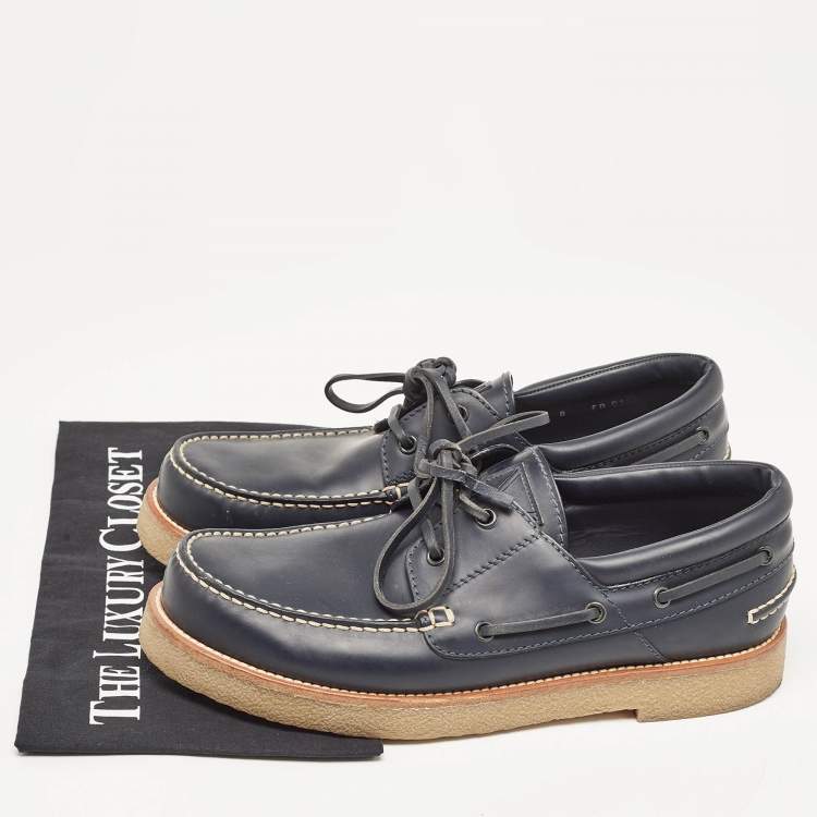 Pre Owned Louis Vuitton Navy Blue Leather  Lace Up Loafers Size  42