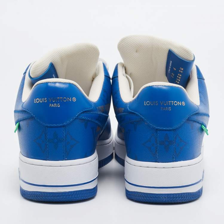 مملوكة مسبقًا Louis Vuitton X Nike Blue/White Leather Nike Air Force 1 Low Top Sneakers Size 42