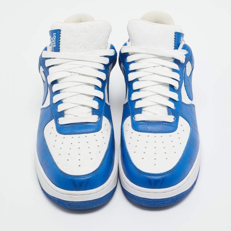 مملوكة مسبقًا Louis Vuitton X Nike Blue/White Leather Nike Air Force 1 Low Top Sneakers Size 42