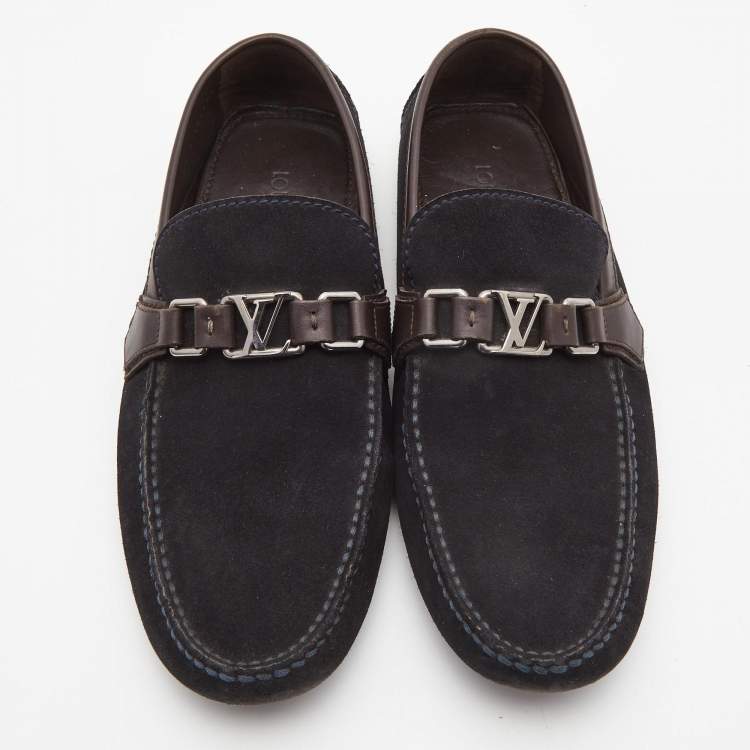 مملوكة مسبقًا Louis Vuitton Navy Blue Suede Hockenheim Loafers Size 43.5 