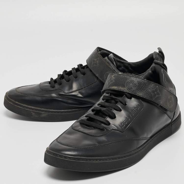 مملوكة مسبقًا Louis Vuitton Black Leather and Monogram Canvas Passenger Sneakers Size 42.5
