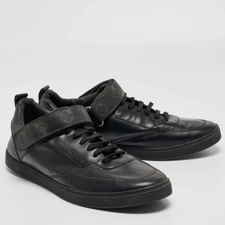 مملوكة مسبقًا Louis Vuitton Black Leather and Monogram Canvas Passenger Sneakers Size 42.5