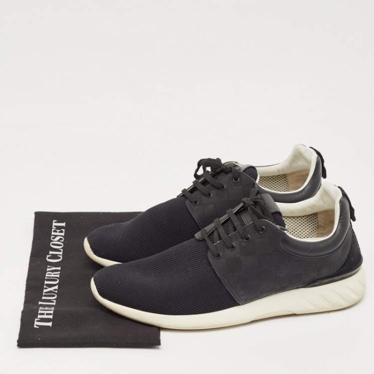 مملوكة مسبقًا Louis Vuitton Black Mesh and Leather Damier Fastlane Sneakers Size 43.5