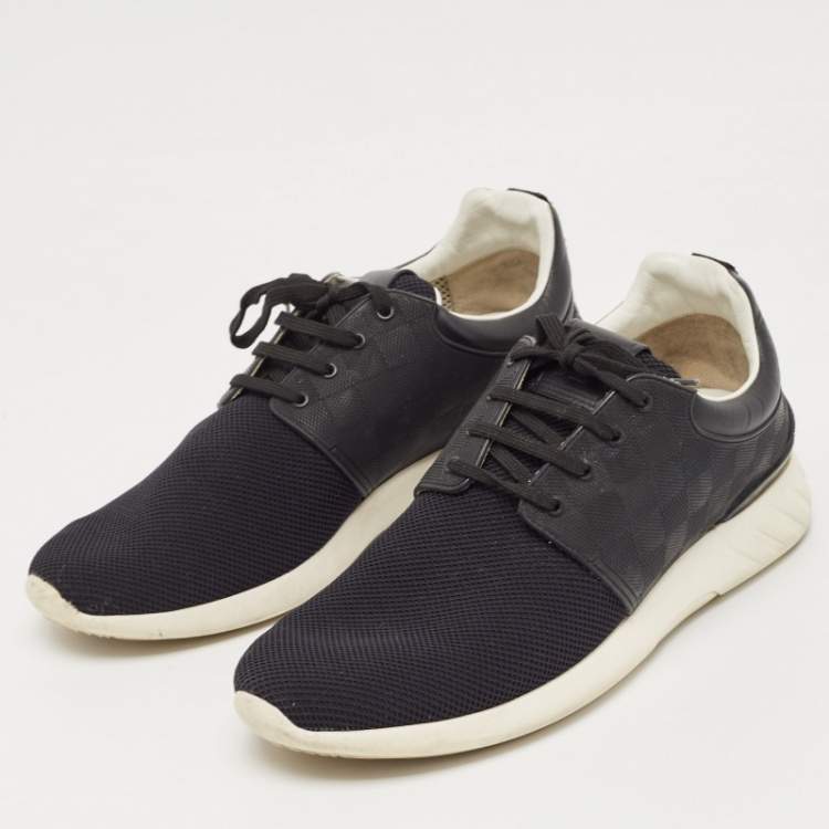 مملوكة مسبقًا Louis Vuitton Black Mesh and Leather Damier Fastlane Sneakers Size 43.5