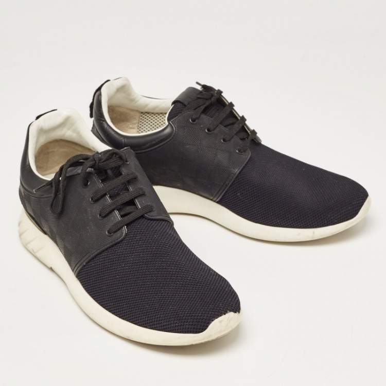 مملوكة مسبقًا Louis Vuitton Black Mesh and Leather Damier Fastlane Sneakers Size 43.5