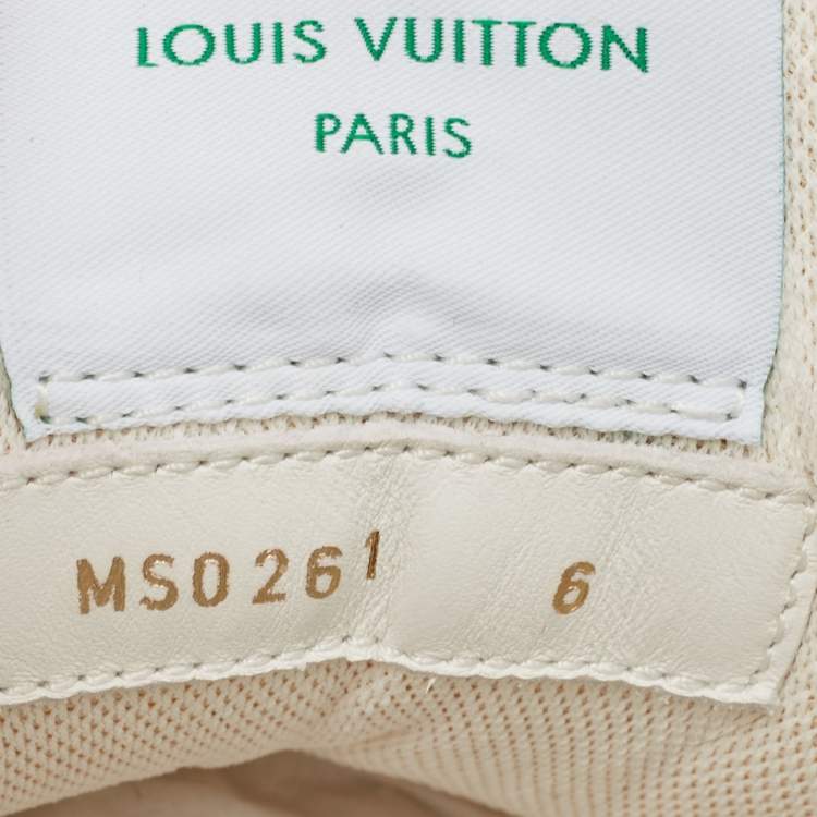 Pre Owned Louis Vuitton White/Green Leather and Mesh Low Top Sneakers Size 40