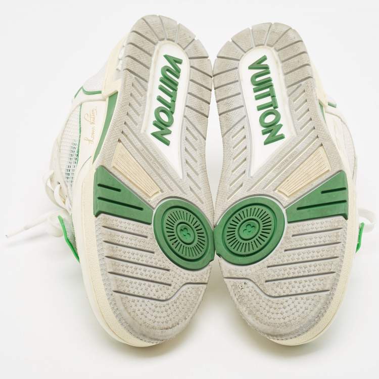 Pre Owned Louis Vuitton White/Green Leather and Mesh Low Top Sneakers Size 40