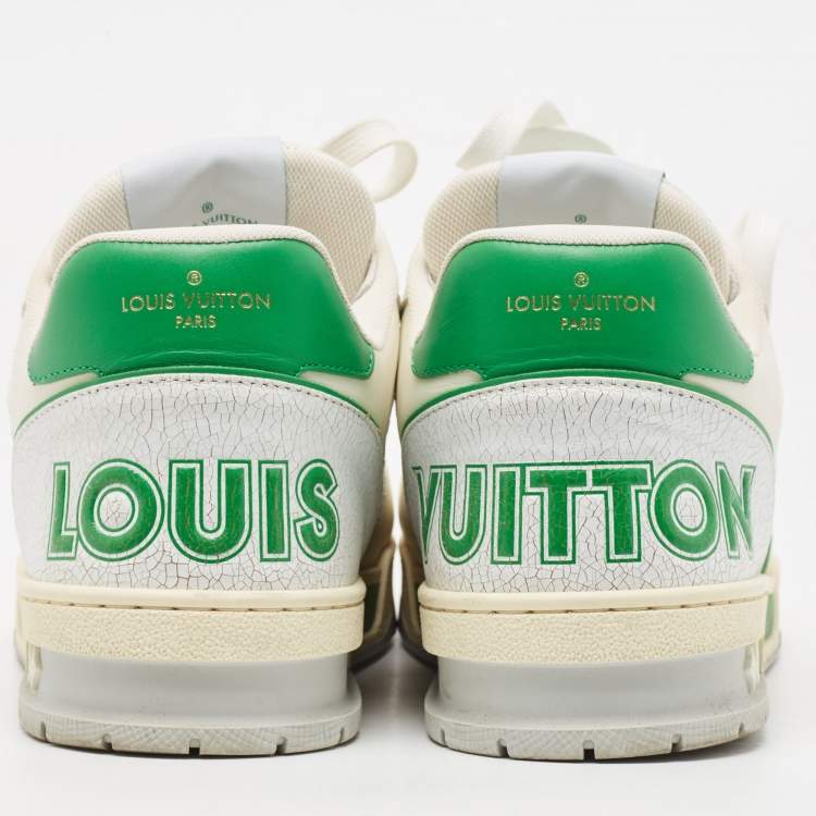 Pre Owned Louis Vuitton White/Green Leather and Mesh Low Top Sneakers Size 40
