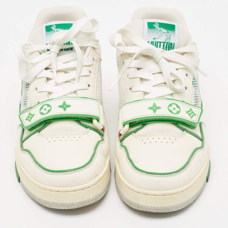 Pre Owned Louis Vuitton White/Green Leather and Mesh Low Top Sneakers Size 40